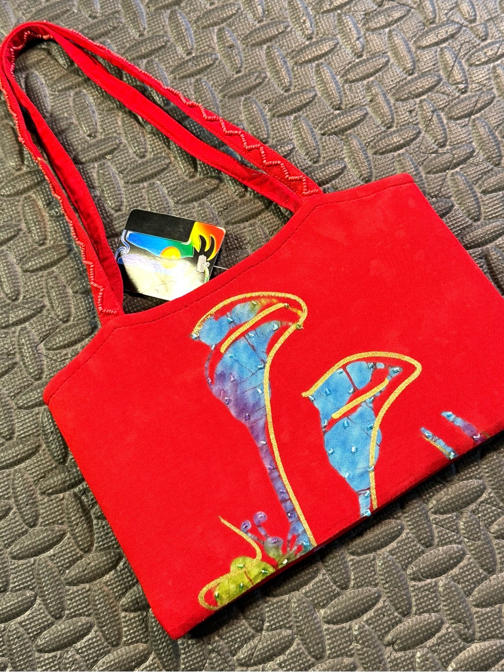 Tropical Tantrum Red Hand Painted Beaded Shoulder Bag NWT